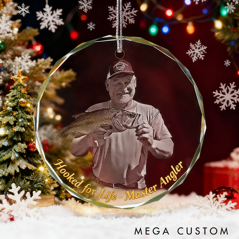  Personalized Fishing Crystal Ornament Photo Crystal Glass Ornament Christmas Gifts for Dad Gifts for Papa Unique Holiday Gifts for Grandpa Perfect for Christmas or Home Decor
