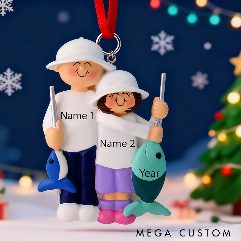 Personalized Fishing Ornament Fishing Christmas Ornament Custom Names and Year Christmas Ornament Perfect Gift for Fishing Couples or Families