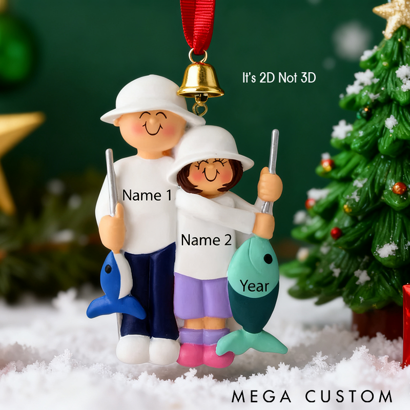 Personalized Fishing Ornament Fishing Christmas Ornament Custom Names and Year Christmas Ornament Perfect Gift for Fishing Couples or Families