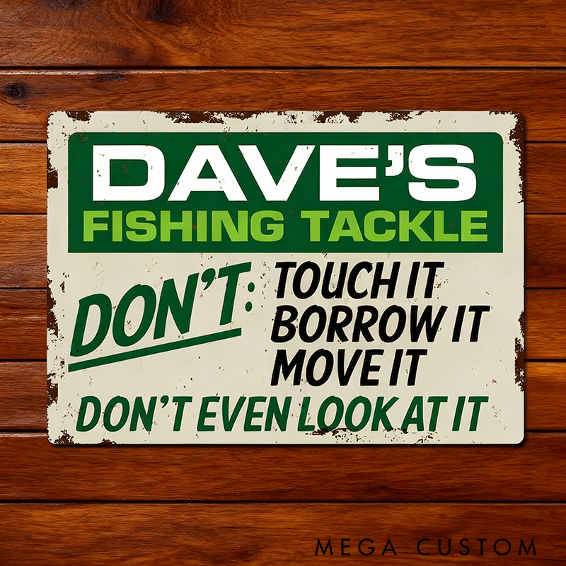 Personalized Fishing Tackle Sign Custom Name Funny Warning Metal Decor Perfect Gift for Fishing Enthusiasts and Outdoor Spaces
