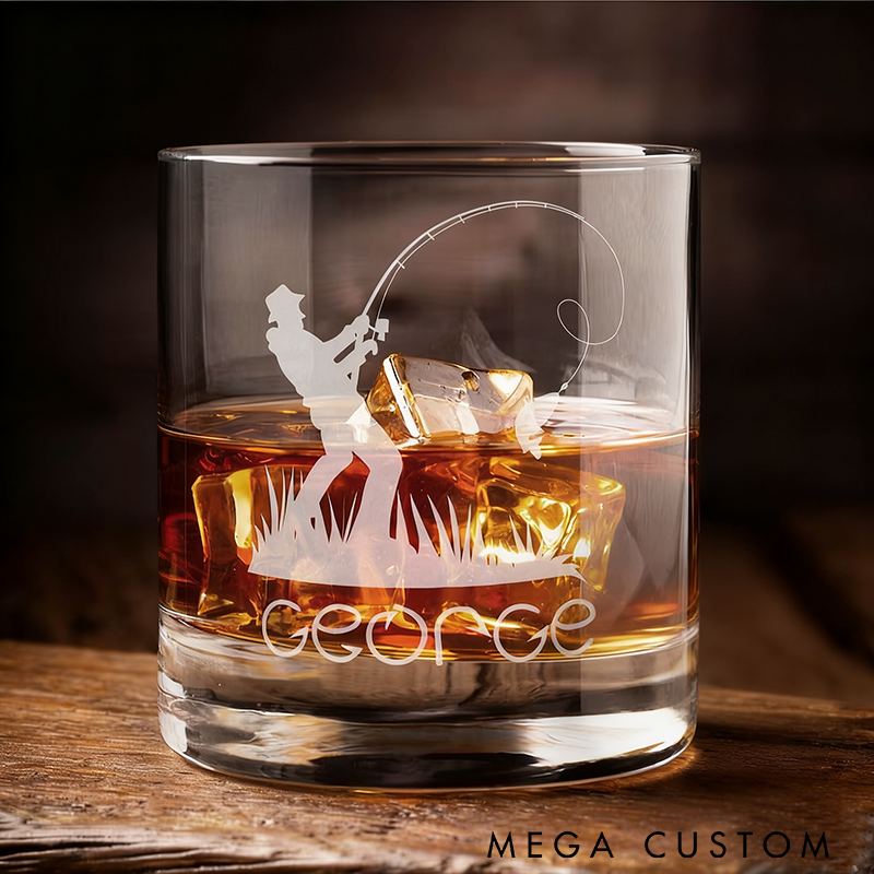 Personalized Fishing Whiskey Glass Fisherman Engraved Whiskey Whisky Glass Custom Name Perfect Gift for Fishing Enthusiasts and Whiskey Lovers