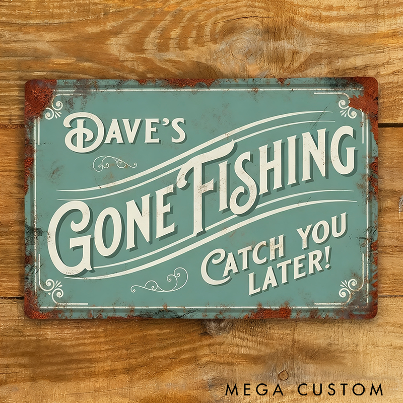 Personalized Gone Fishing Sign Fisherman Decorative Retro Fish Shed Plaque Custom Name Perfect Gift for Fishing Enthusiasts and Outdoor Lovers