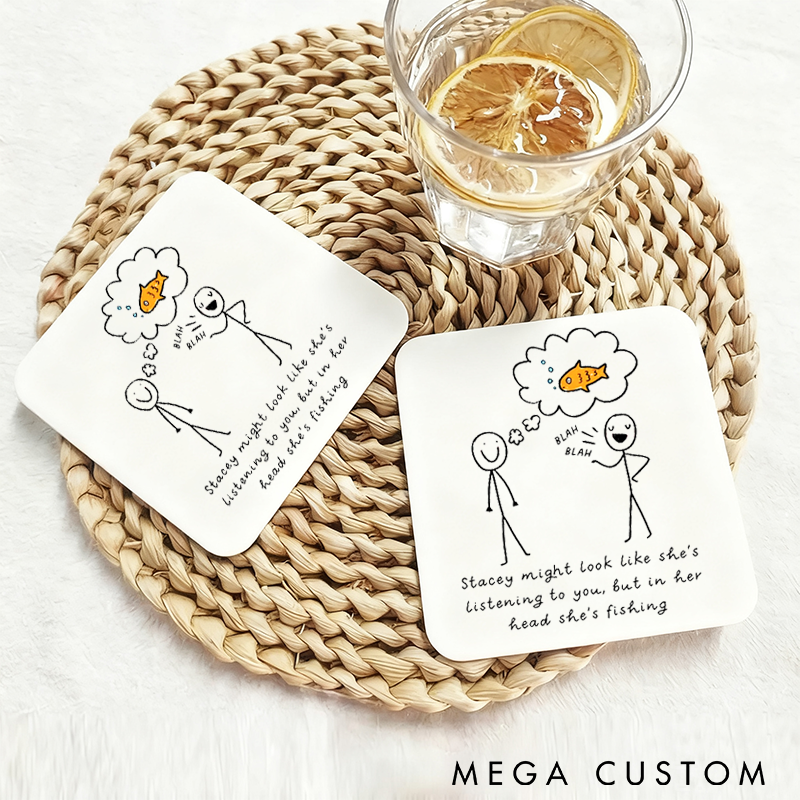 Personalized Fishing Coaster Funny Thinking About Fishing Coaster Funny Gift Birthday Gift Anniversary Gift Father's Day Gift Perfect Gift for Fishing Enthusiasts and Home Decor