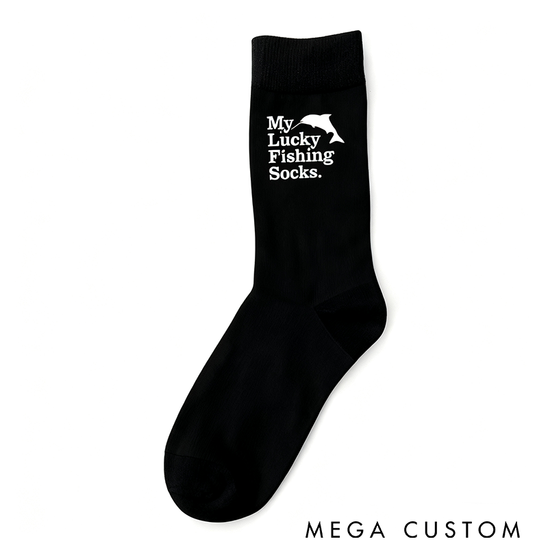 Personalised Lucky Fishing Socks Lucky Fishing Socks for Men Dad Grandad Him Fisherman Cotton Socks for Fishermen and Outdoor Adventures