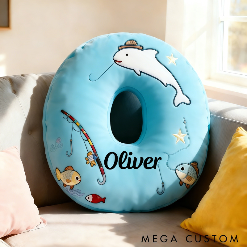 Personalized Fishing Letter Pillow Funny Letter Pillow Custom Name Pillow Graphic 3D Print Comfortable Travel Cushion for Anglers