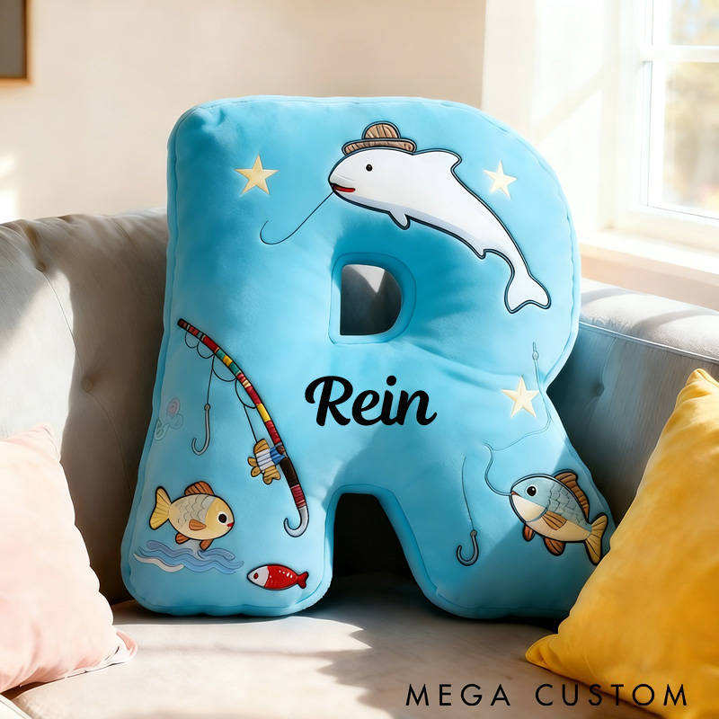 Personalized Fishing Letter Pillow Funny Letter Pillow Custom Name Pillow Graphic 3D Print Comfortable Travel Cushion for Anglers