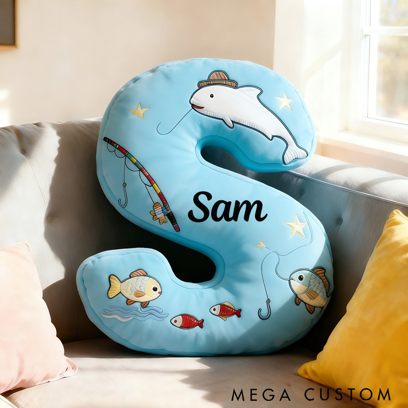 Personalized Fishing Letter Pillow Funny Letter Pillow Custom Name Pillow Graphic 3D Print Comfortable Travel Cushion for Anglers