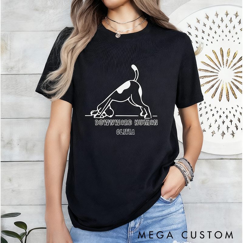Personalized Downward Human Yoga T-Shirt Dog Yoga T-Shirt Funny Yogi Gift Meditation T-Shirt Funny and Comfortable for Yoga Lovers