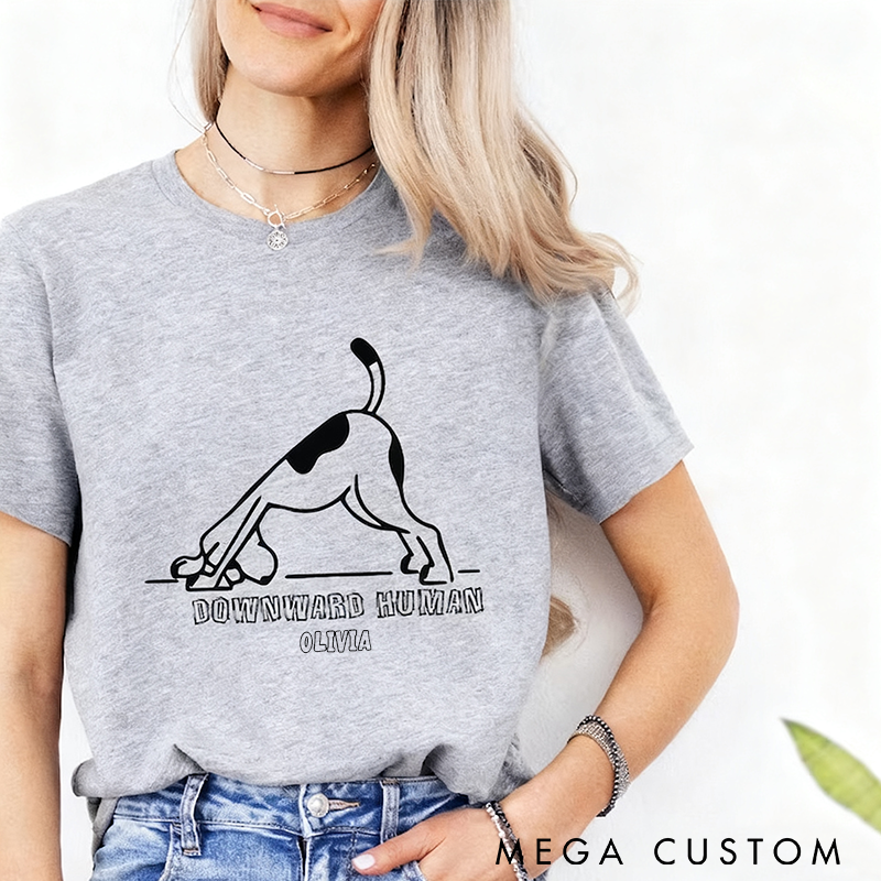 Personalized Downward Human Yoga T-Shirt Dog Yoga T-Shirt Funny Yogi Gift Meditation T-Shirt Funny and Comfortable for Yoga Lovers