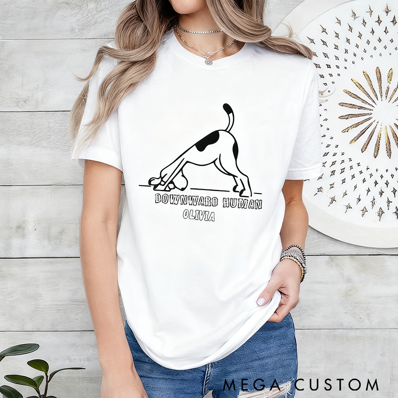 Personalized Downward Human Yoga T-Shirt Dog Yoga T-Shirt Funny Yogi Gift Meditation T-Shirt Funny and Comfortable for Yoga Lovers