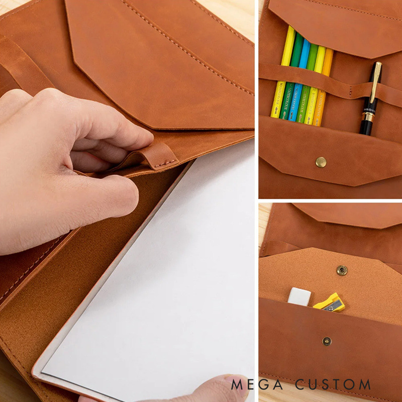 Personalized Teacher A5 Leather Notebook Cover with Pocket Colorful Teaching Design Appreciation Gift for Teachers