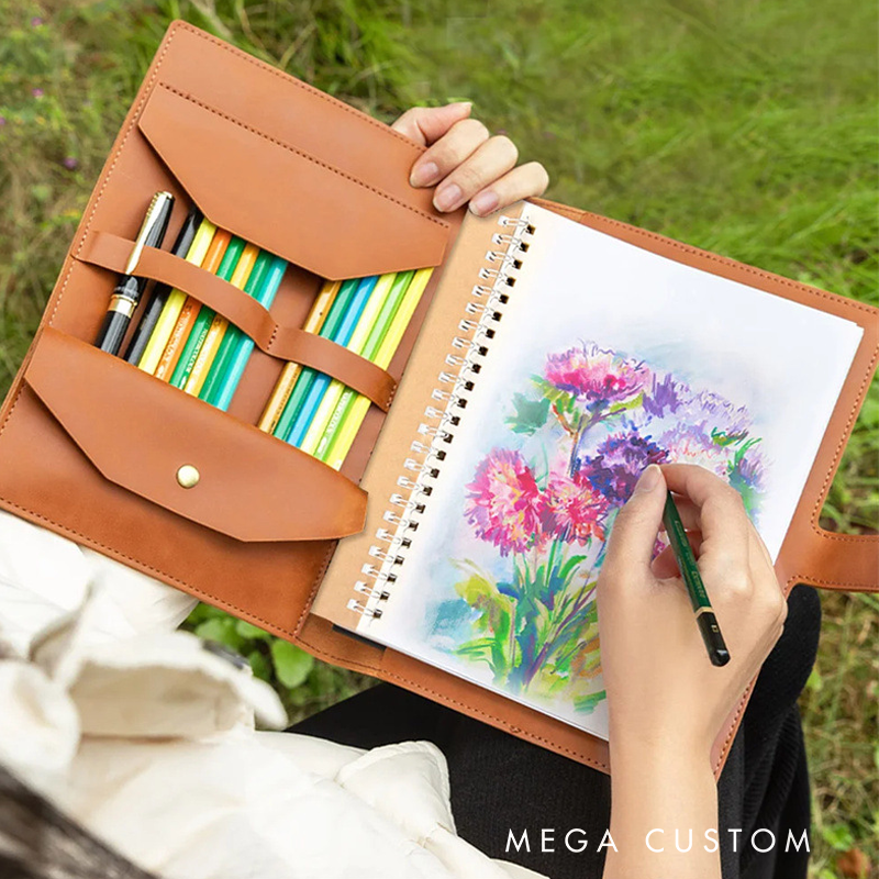 Personalized Teacher A5 Leather Notebook Cover with Pocket Colorful Teaching Design Appreciation Gift for Teachers