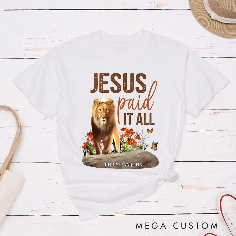 Personalized Classic T-Shirts Jesus Paid It All Lion and Floral Inspirational Graphic T-Shirt
