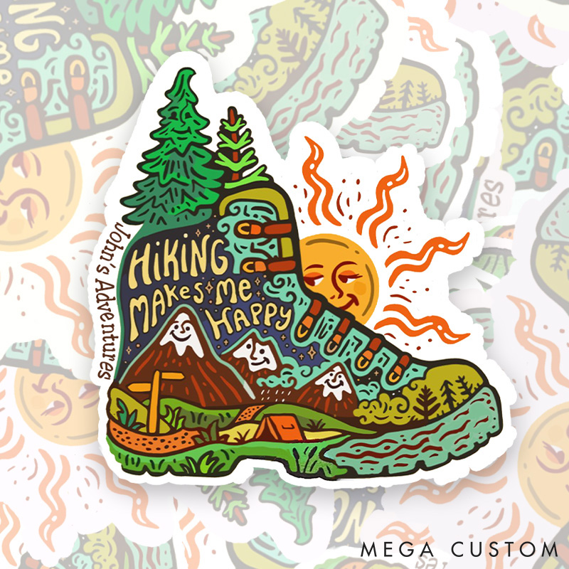 Personalized Hiking Makes Me Happy Sticker Exploring Scenery Camping Adventure Sticker for Nature Travelers Outdoors Lover Gift