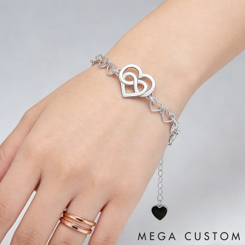Personalized Heart-in-Heart Mother-Daughter Bracelet A Gift for Him   925 Sterling Silver Bracelet