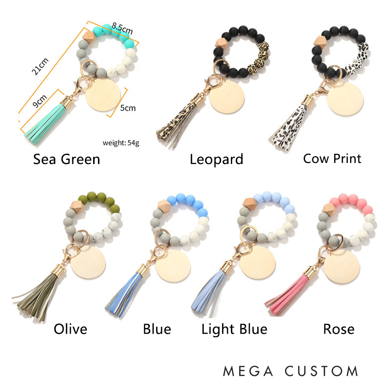 Personalized Teacher Keychain Best Teacher Ever Design Silicone Beads Bracelet Keychain Wooden Engraved Wristlet Keychain Teacher Appreciation Gift