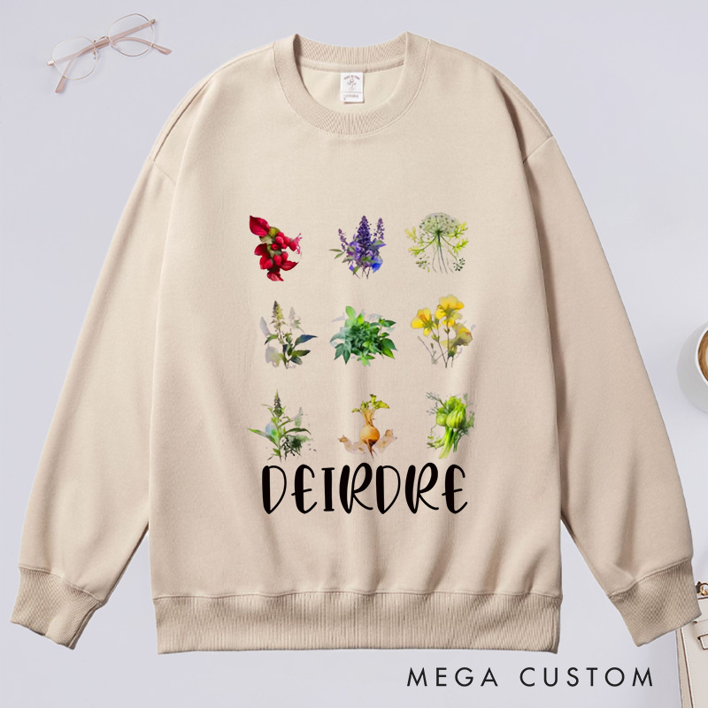Personalized Women's Reproductive Health Herbs Classic Sweatshirts with Name Plant Lover Gift Gardening Gift for Gardener Gift