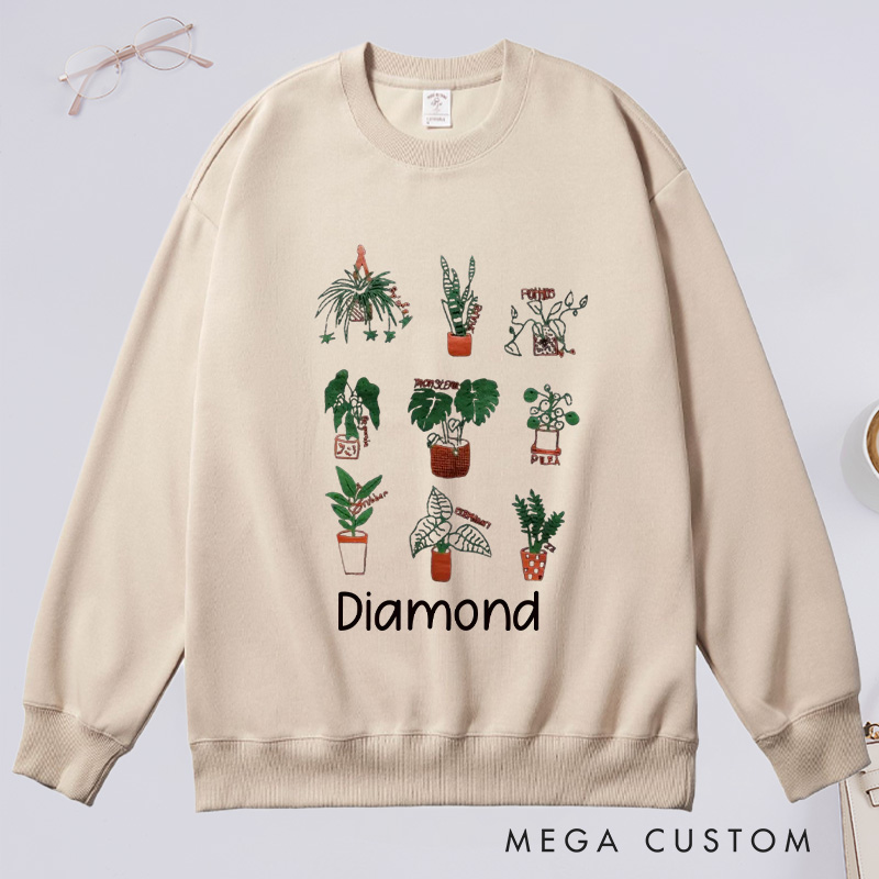 Personalized Plant Classic Sweatshirts with Name Plant Screen Printed Gardener Sweatshirt Plant Lover Gift Gardening Lover Gift for Gardener Gift