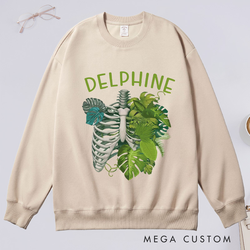 Personalized Skeleton Plant Classic Sweatshirts Monstera Sweatshirt Gardener Sweatshirt with Name Plant Lover Gift Gardening Gift Gardener Gift