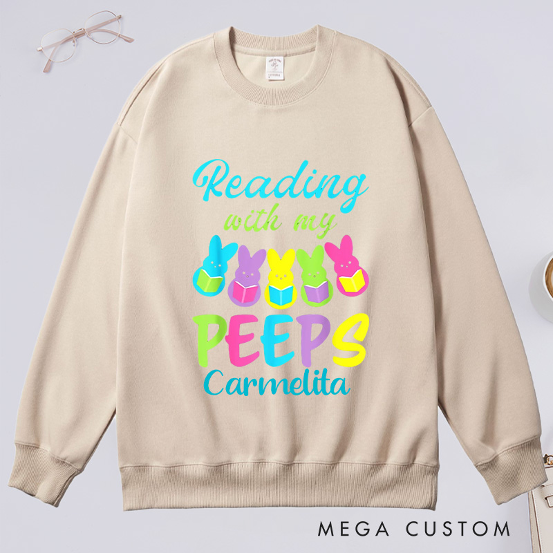 Personalized Reading With My Peeps Classic Sweatshirts Easter Bunny Sweatshirt Bookish Sweatshirt with Name Book Lover Gift Librarian Gift Easter Gift