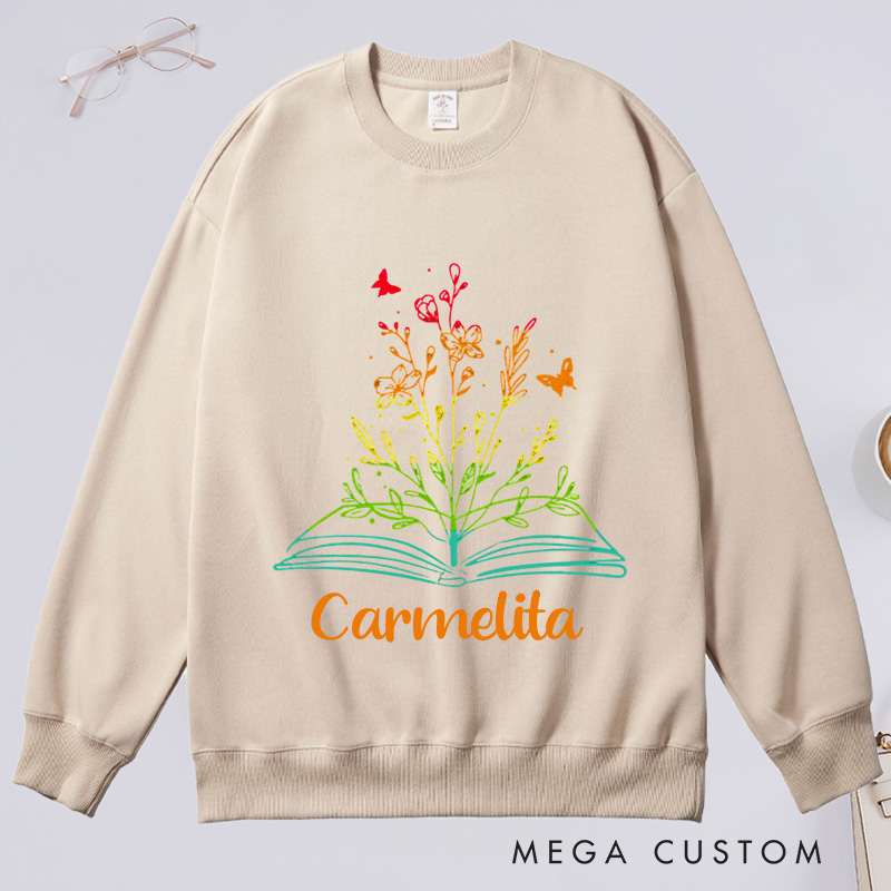 Personalized Book Flower Classic Sweatshirts Library Sweatshirt Bookish Sweatshirt with Name Book Lover Gift Librarian Gift Reading Gift