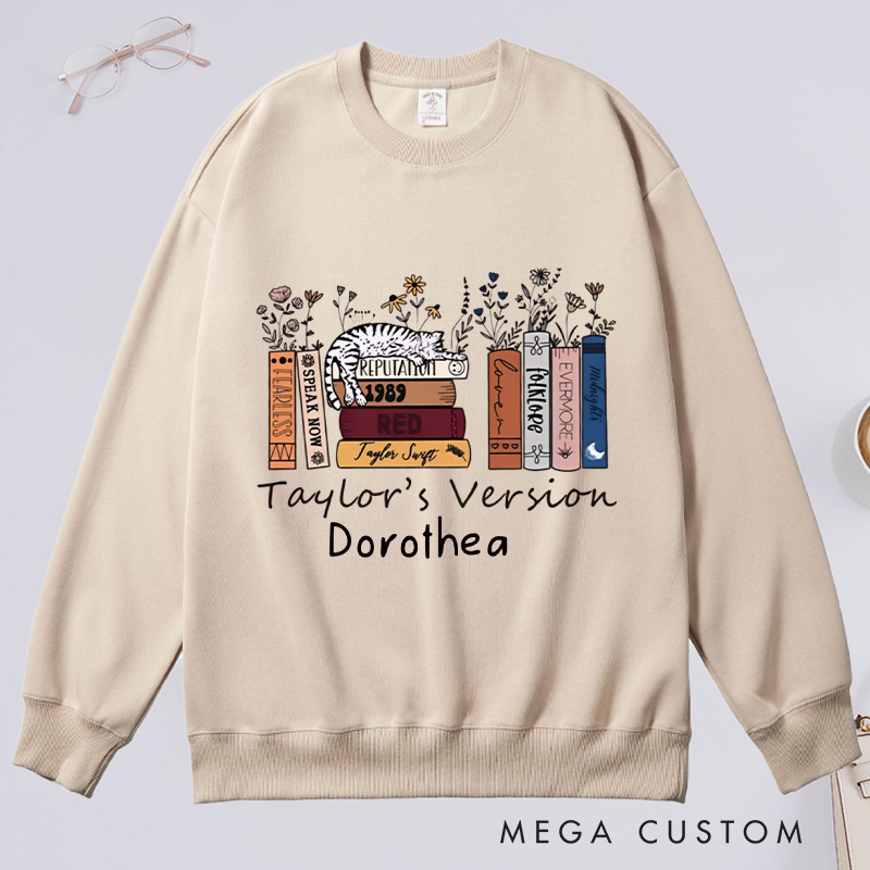 Personalized Book Flower and Cat Classic Sweatshirts Bookish Sweatshirts with Name Book Lovers Gift For Librarian Gift Reading Gift