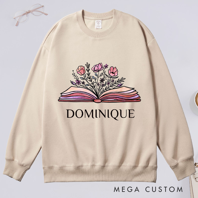 Personalized Flowers Book Classic Sweatshirts Custom Sweatshirts with Name Book Lovers Gift For Librarian Gift Bookworms Gift Reading Gift