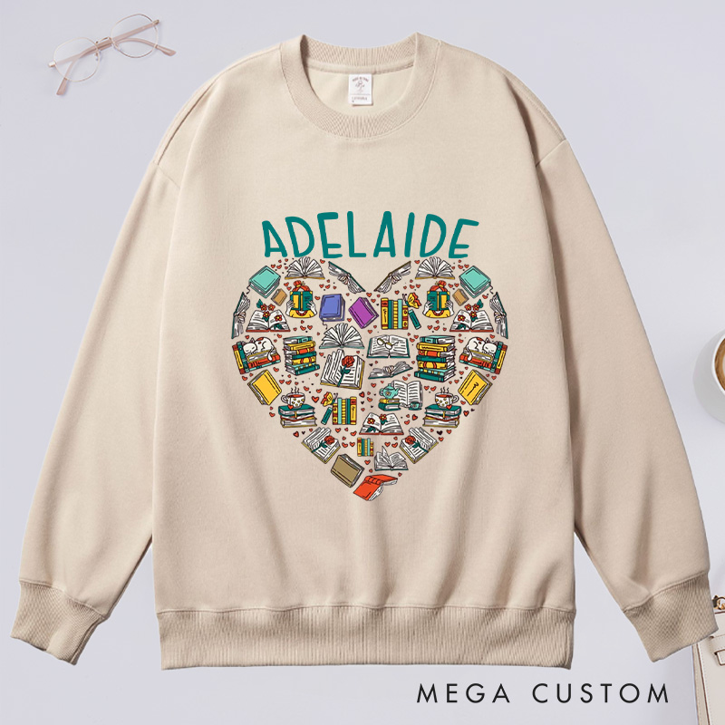 Personalized Books Heart Classic Sweatshirts Bookish Sweatshirt with Name for Book Lover Gift Librarian Gift Reading Gift Reader Gift