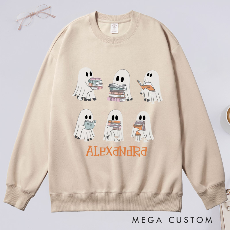 Personalized Reading Ghost Classic Sweatshirts, Custom Reading Sweatshirt with Name Book Lover Gift Librarian Gift Reader Gift Bookish Gift