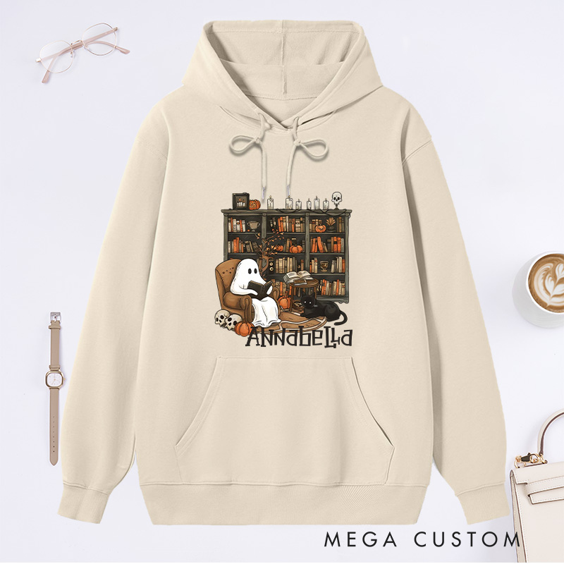 Personalized Retro Ghost Reading Books Classic Hoodies Book Lover Hoodies Reading Hoodies Librarian Gift Book Lover Gift For Reader