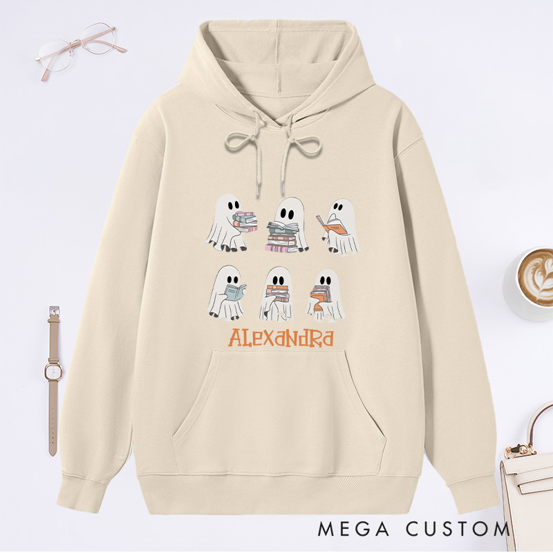 Personalized Reading Ghost Classic Hoodies Book Lover Hoodies with Name Halloween Hoodies Librarian Gift Book Lover Gift Reader Gift