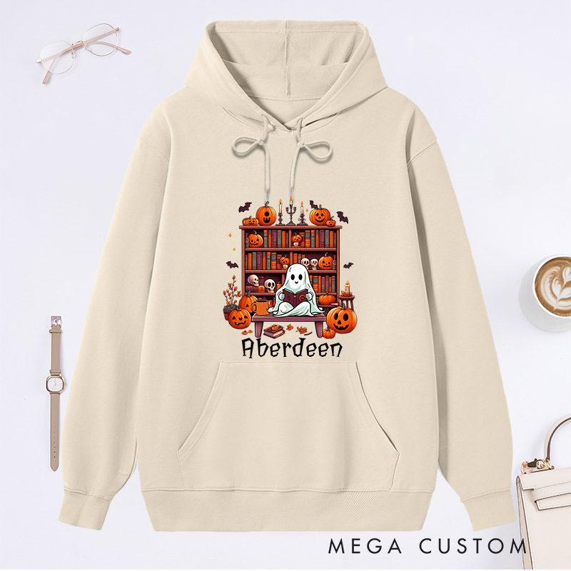 Personalized Ghost Book Reader Classic Hoodies Custom Book Lover Hoodies with Name Reading Hoodies Halloween Hoodies Librarian Gift Reader Gift