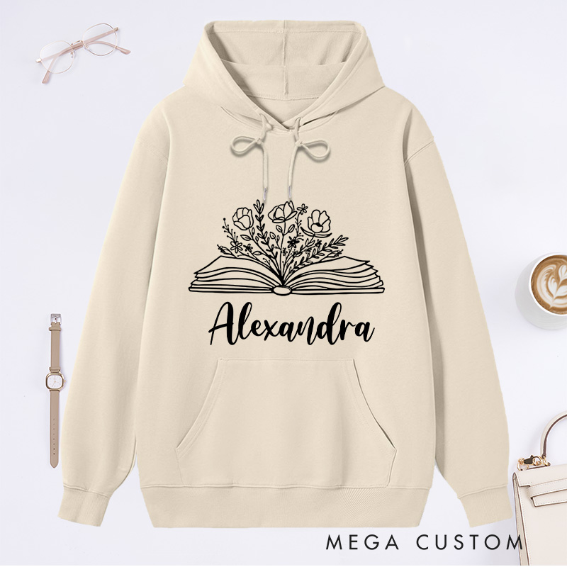 Personalized Book Flowers Classic Hoodies Custom Book Lover Hoodies with Name Reading Hoodies Librarian Gift Book Lover Gift for Reader
