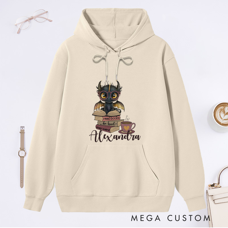 Personalized Cute Dragon Classic Hoodies Custom Book Lover Hoodies with Name Reading Hoodies Librarian Gift Book Lover Gift for Reader