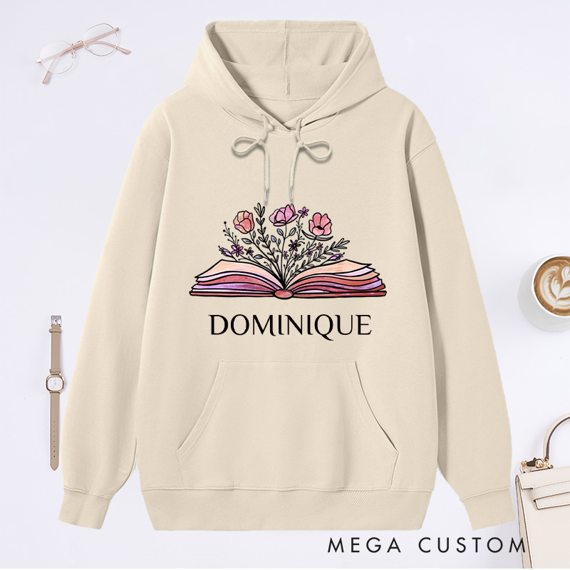 Personalized Flower Book Classic Hoodies Bookish Wildflower Hoodies Custom Book Lover Hoodies with Name Librarian Gift Reading Gift for Reader