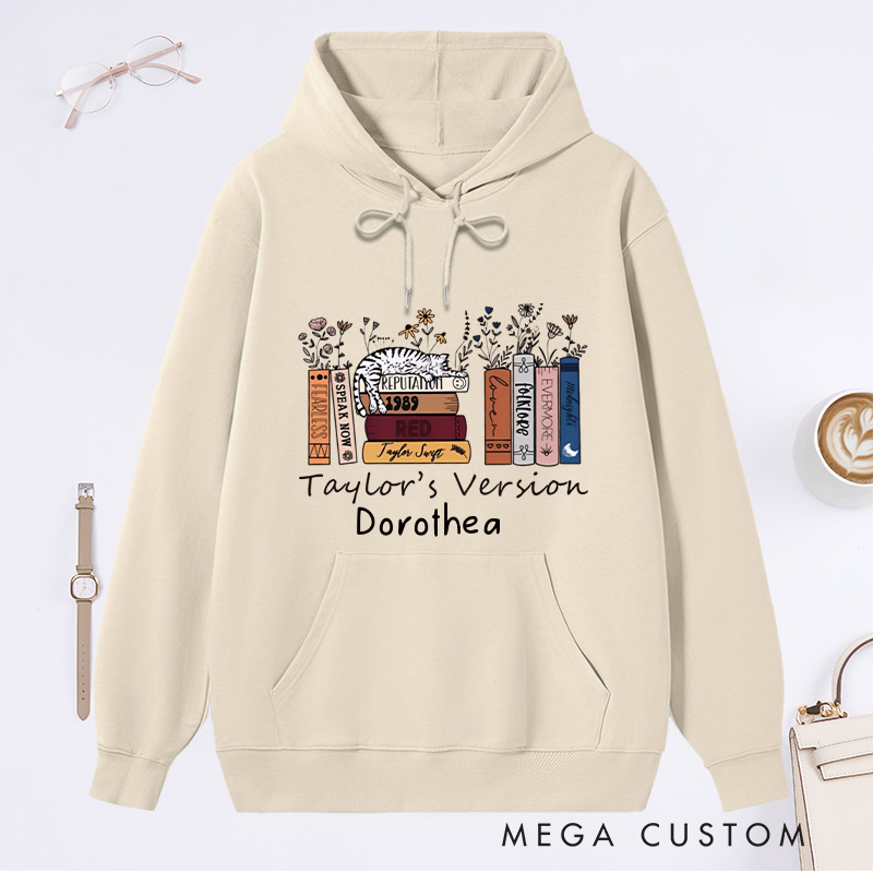 Personalized Book Flower and Cat Classic Hoodies Bookish Hoodies Custom Book Lover Hoodies with Name Librarian Gift Reading Gift for Reader