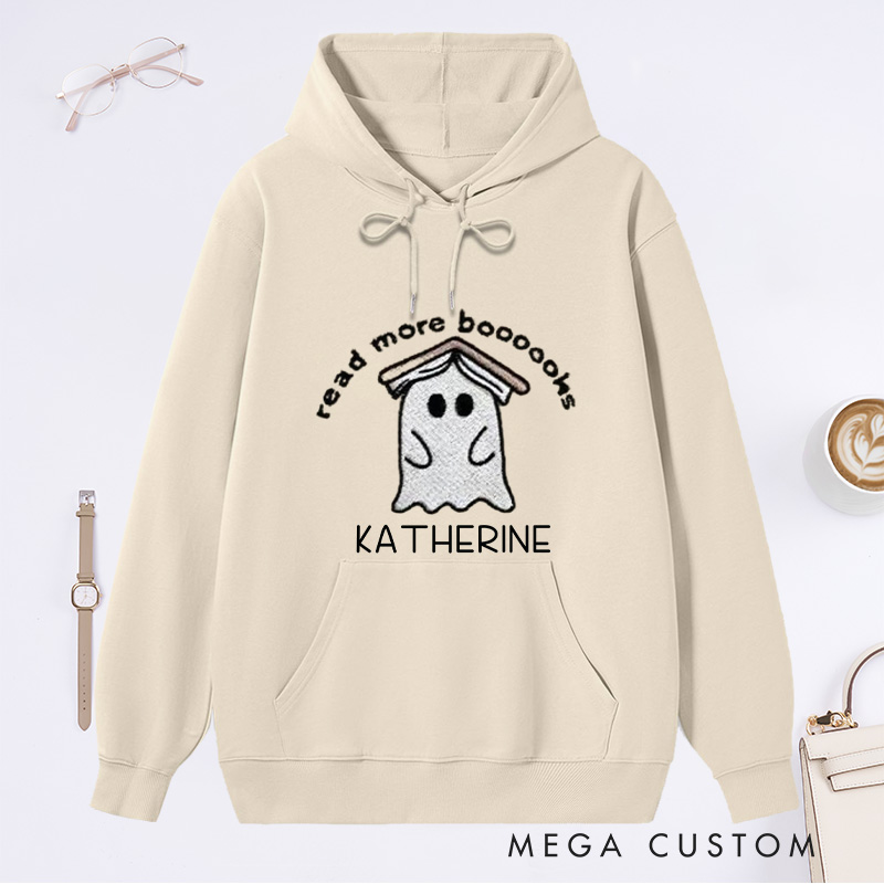 Personalized Ghost Book Classic Hoodies Fall Spooky Season Hoodies Custom Book Lover Hoodies with Name Librarian Gift Reader Gift Halloween Gift
