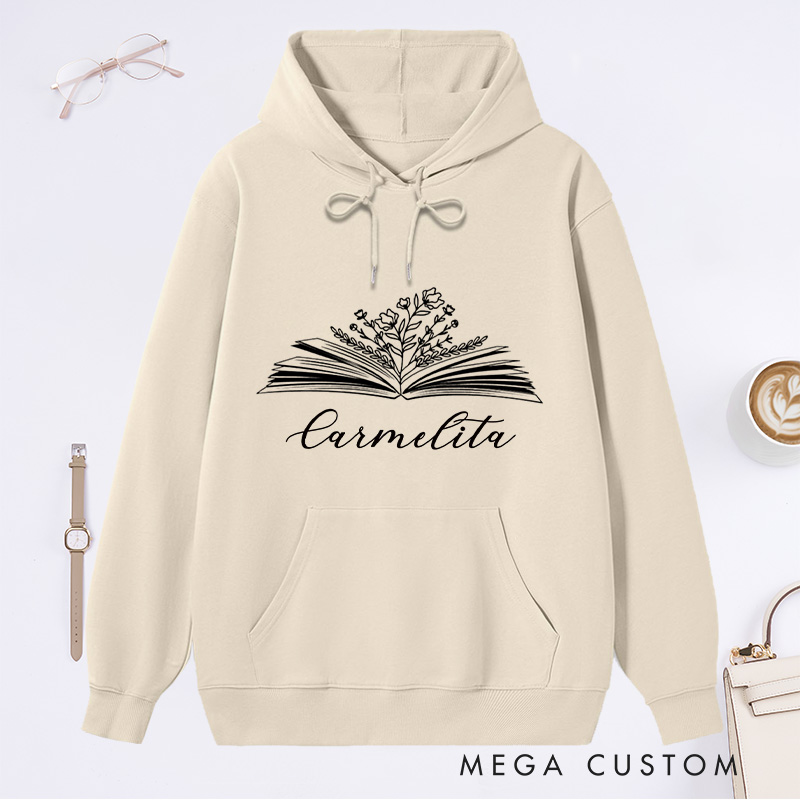 Personalized Book Flower Classic Hoodies Custom Book Lover Hoodies with Name Bookish Hoodies Librarian Gift Reading Gift for Reader