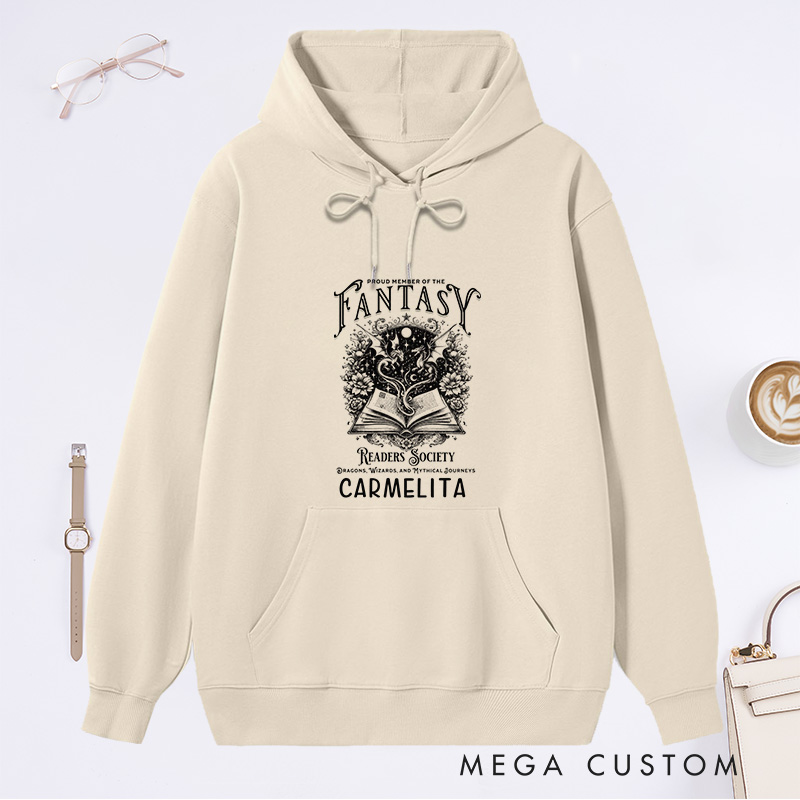 Personalized Fantasy Readers Society Classic Hoodies Custom Bookish Hoodies with Name Mythical Book Hoodies Librarian Gift Book Lover Gift for Reader