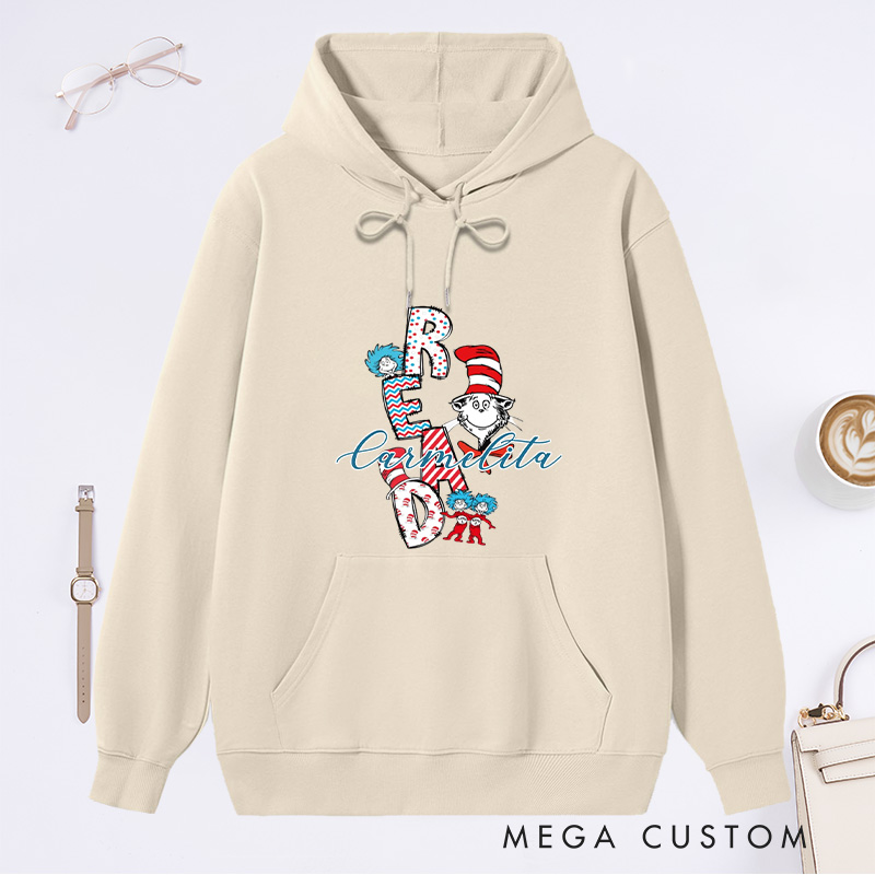 Personalized Trendy Read Classic Hoodies Read Across America Hoodies Custom Bookish Hoodies with Name Librarian Gift Book Lover Gift for Reader