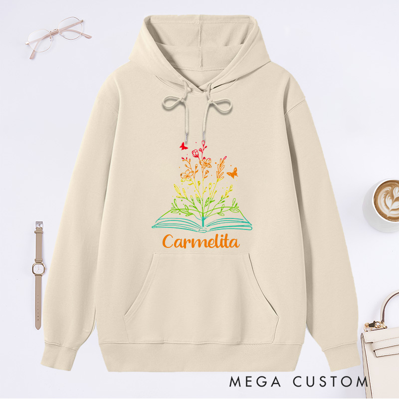 Personalized Book Flower Classic Hoodies Library Hoodies Custom Bookish Hoodies with Name Librarian Gift Book Lover Gift for Reader