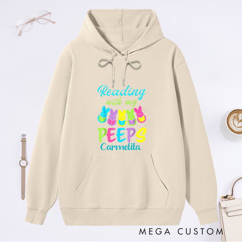 Personalized Reading With My Peeps Classic Hoodies Easter Bunny Hoodies Custom Bookish Hoodies with Name Librarian Gift Book Lover Gift Easter Gift