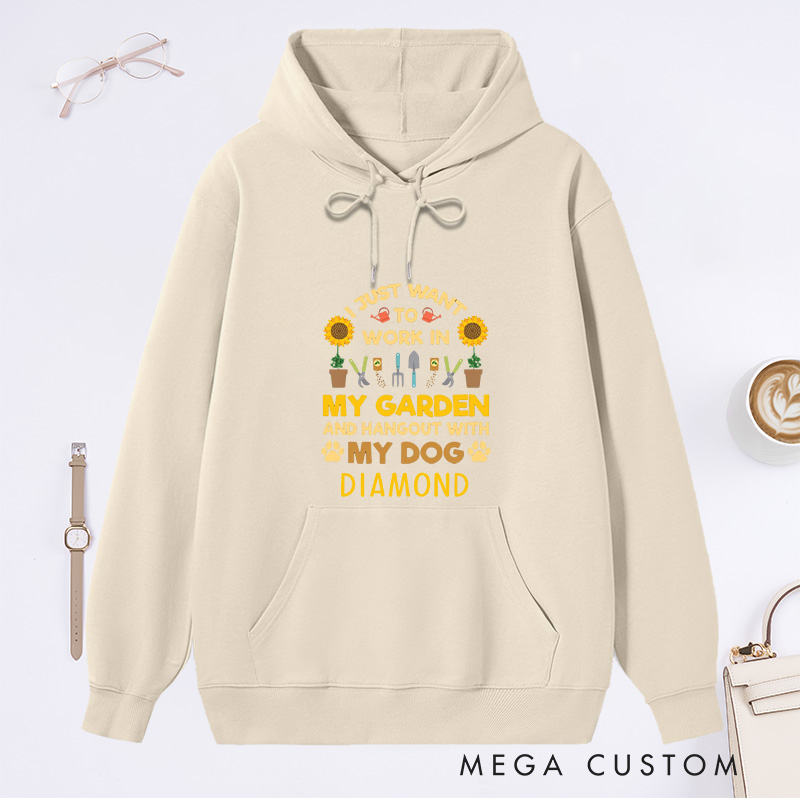 Personalized I Just Want To Work In My Garden And Hang Out with My Dog Classic Hoodies Gardening Hoodies with Name Plant Lover Gift Gardener Gift
