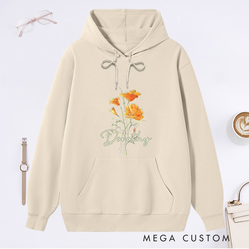Personalized Golden Poppy Classic Hoodies Custom Flower Hoodies with Name Plant Lover Gift Gardening Lover Gift for Gardener Gift