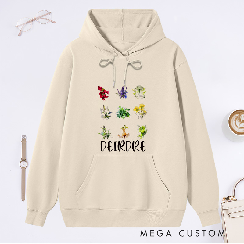 Personalized Women's Reproductive Health Herbs Hoodies Custom Hoodies with Name Plant Lover Gift Gardening Lover Gift for Gardener Gift