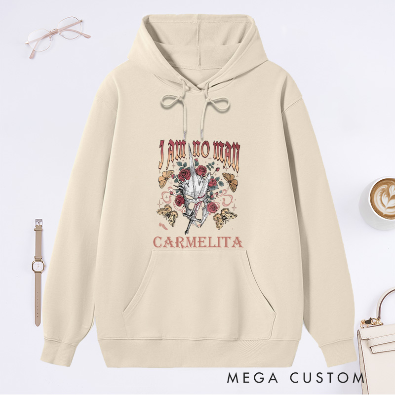 Personalized I Am No Man Classic Hoodies Custom Academia Bookish Hoodies with Name Fantasy Merch Hoodies Librarian Gift Book Lover Gift for Reader