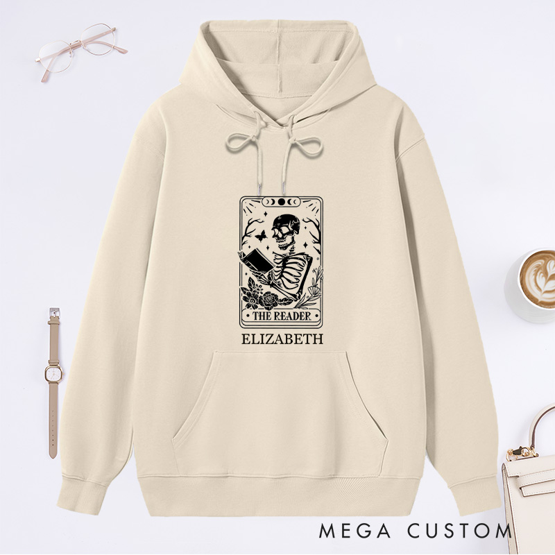 Personalized The Reader Tarot Card Printing Classic Hoodies Custom Book Lover Hoodies with Name Librarian Gift Reading Gift