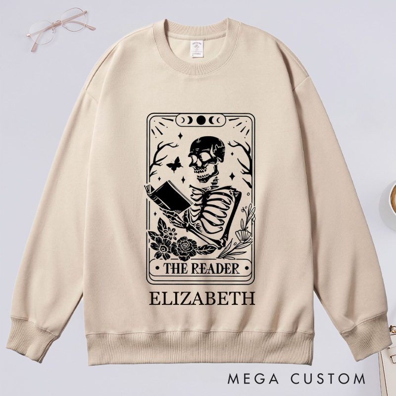Personalized The Reader Tarot Card Printing Classic Hoodies Custom Book Lover Hoodies with Name Librarian Gift Reading Gift