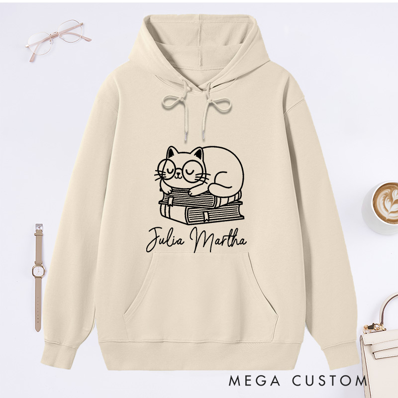 Personalized Books and Cat Classic Hoodies Book Lover Hoodies Funny Cat Hoodies Book Lover Gift