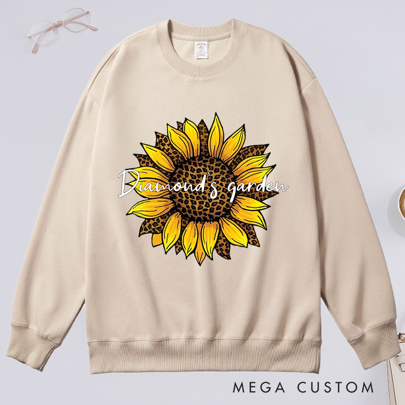 Personalized Leopard Sunflower Classic Sweatshirts Leopard Floral Sweatshirt Gardener Sweatshirt with Name Plant Lover Gift Gardening Gift